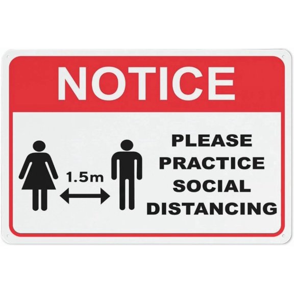 Notice Please Practice Social Distancing Red Sign For House 8"x12" Yard Sign, Premium Aluminum, Sun-Proof, Rust-Free