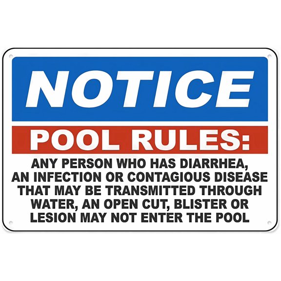 Notice Pool Rules Sign - 12×8 Inches, Aluminum Tin Warning, Home Outdoor Garden Pool Decor
