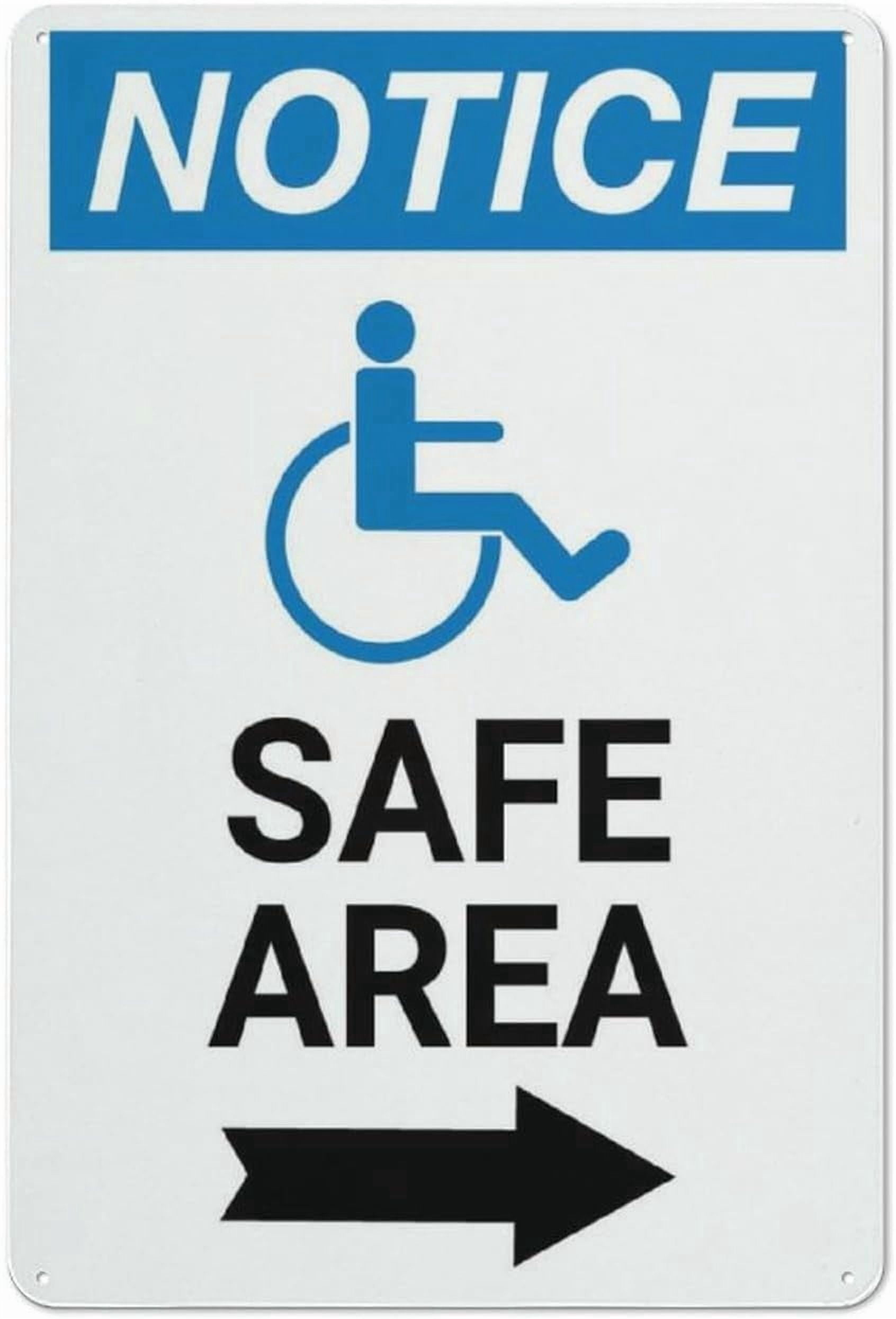 Notice Safe Area Right Arrow With Ada Icon Metal Sign 8