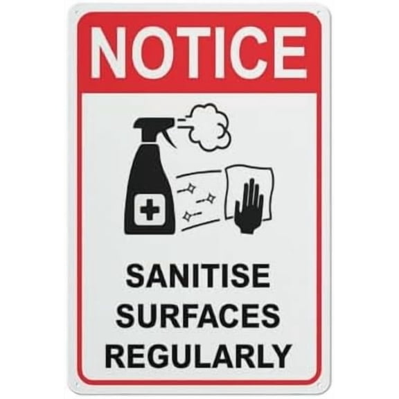 Notice Sanitise Surfaces Regularly Red Sign Signs Outdoor, Uv Printed Aluminum 12 X 8 In, Weatherproof And Security Signs For Home Or Business