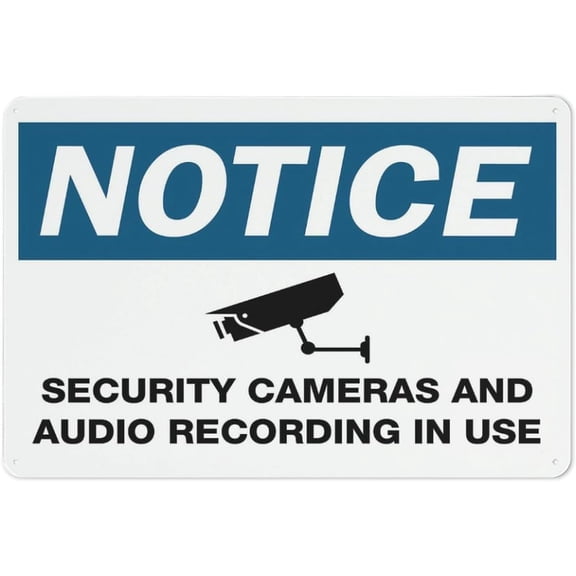 Notice Security Camera And Audio Recording In Use Reflective Aluminum Sign - 8"x12", Rust Free, Weather Resistant, Waterproof, Easy To Mount - Office, Bank, Store, Public Space