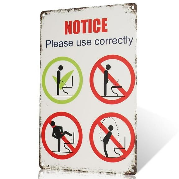 Notice Sign for Proper Restroom Usage, Metal Tin Sign, 12 x 8 inches