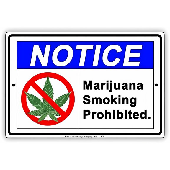 Notice Smoking Prohibited Metal Sign - 12×8 Inches, Aluminum UV-Coated No Smoke Display, Workplace Safety Warning Decor