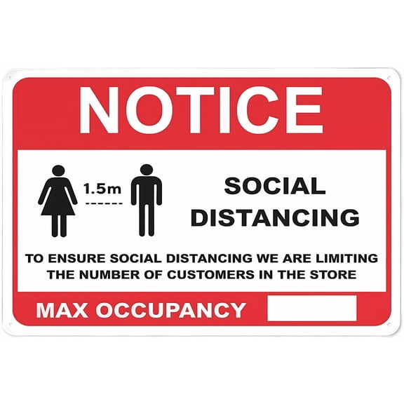 Notice Social Distancing Max Occupancy Red Sign - 8"x12" Outdoor Metal Sign for Business Workplace Office Home Garden, Public Space, Social Distancing