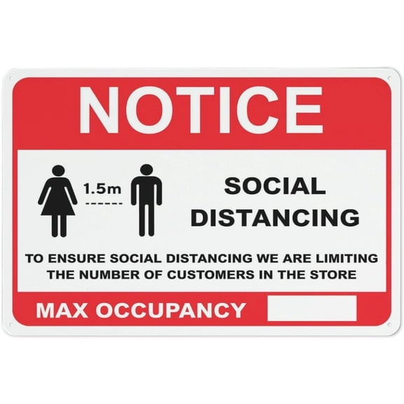 Notice Social Distancing Max Occupancy Red Sign Outdoor Metal Sign - 8"x12" Metal Signs For Business, Workplace, Office, Home, Delivery Signs, Road Signs, Garden Signs