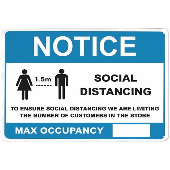 Notice Social Distancing Max Occupancy Sign - 8"x12" Vintage Metal Warning Sign for Home Farm Bar Coffee Shop Club, Public Space, Occupancy Control
