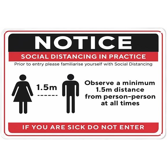 Notice Social Distancing Practice Sign - 8"x12" Reflective Aluminum Sign, Weather Resistant, Waterproof, Easy To Mount
