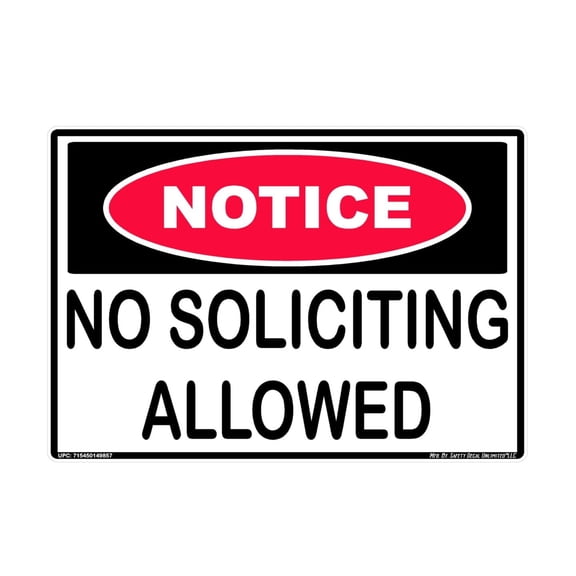 Notice No Soliciting Private Property Do Not Knock Animal Gun Protection Injury Death Warning Black Red White Rectangle Label Sticker Decal Made in America (5" x 7")