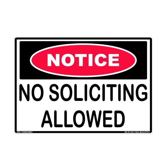 Notice No Soliciting Private Property Do Not Knock Animal Gun Protection Injury Death Warning Black Red White Rectangle Label Sticker Decal Made in America (7" x 10")