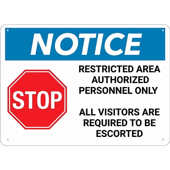 Notice Stop Restricted Area Authorized Personnel Only Sign - 8"x12" Aluminum UV Ink Printed Sign for House Business, Restricted Area, Access Control