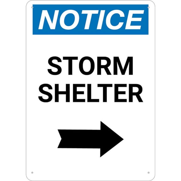 Notice Storm Shelter Right Arrow Portrait Outdoor Metal Sign - 12 X 8 Metal Signs For Business, Workplace, Office, Home, Delivery Signs, Road Signs, Garden Signs
