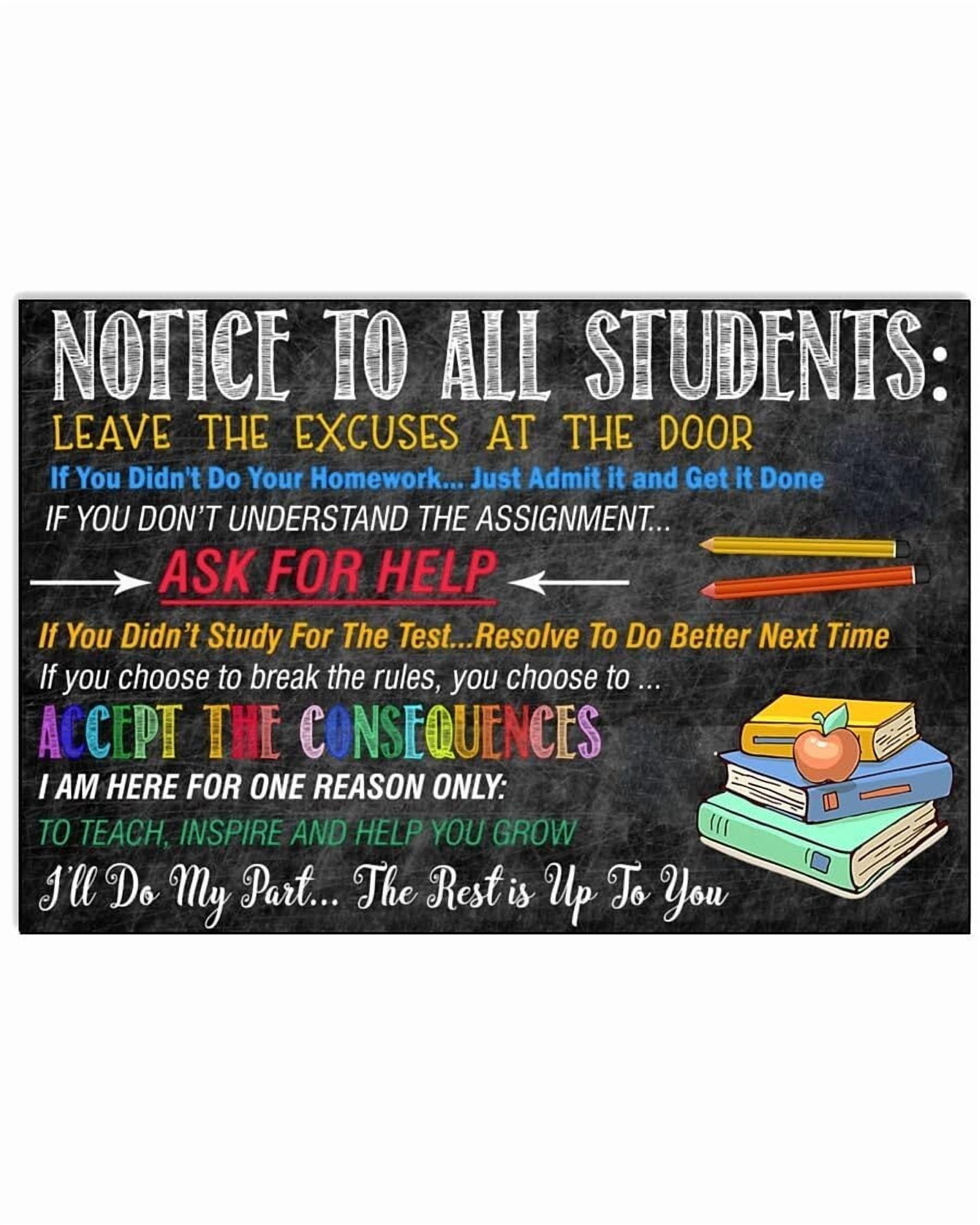 Notice To All Students Poster/Canvas-Art Picture Home Decor Wall Hangings Prints Wall Art Educational School Supplies Teacher Appreciation Gift Teacher Gifts Back To School Gifts For Teachers Her Him