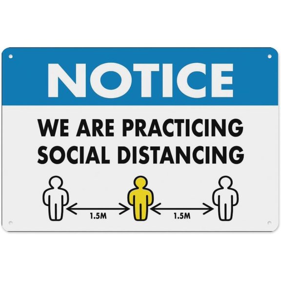 Notice We are Practicing Social Distancing Blue Sign 8"x12", Aluminum Tin Warning Signs for Home Outdoor Garden, Durable Health Sign