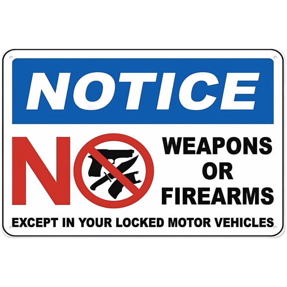 Notice Weapons Or Firearms Prohibited Sign - 8"x12" Aluminum Tin Warning Sign for Home Outdoor Garden, Public Space, Weapon Prohibition