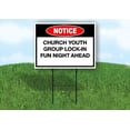thumbnail image 1 of Notice Youth Group Lock-In Fun Night Ahead Single Sided 18 in x 24 in Yard Sign Road Sign with Stand, 1 of 6