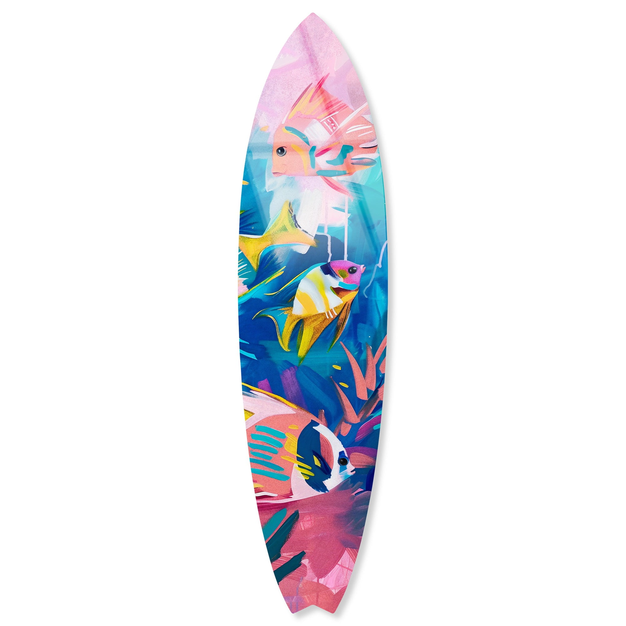 Colorful Sea Life Surfboard Acrylic Coastal Wall Art, 15" x 60"
