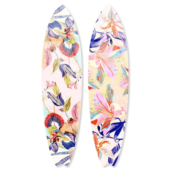 Notoriart Floral Hue Surfboard Set Acrylic Wall Art Die-Cut Coastal Modern High-Gloss Home Decor, 15" x 60"