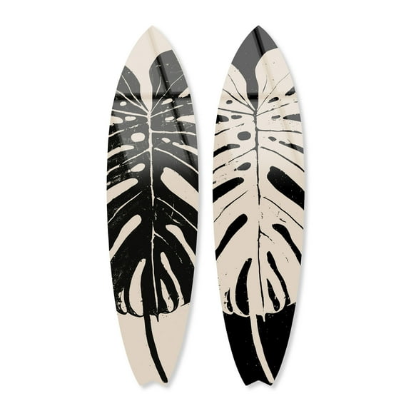 Notoriart Ink Monstera Surfboard Set Acrylic Wall Art Die-Cut Coastal Modern High-Gloss Home Decor, 15" x 60"