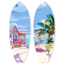 Notoriart Retro Coastal Art Coastal Acrylic Wall Art Easy-to-Hang, 2 panel 13" x 37", Beachside Lounge Skimboard Set
