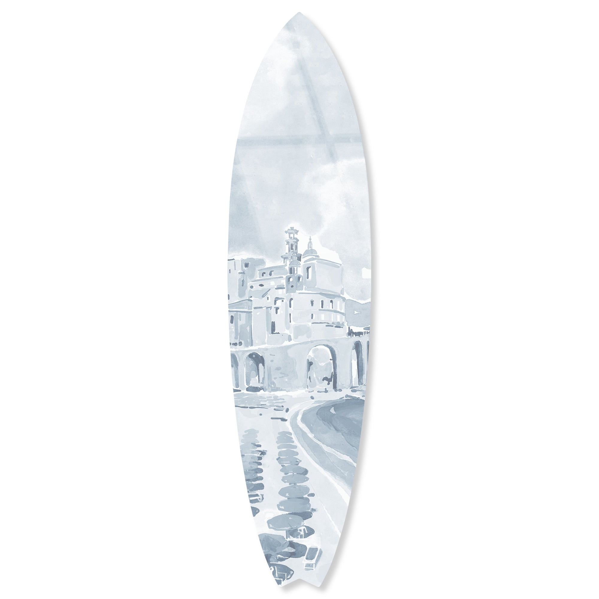 60" Blue and White Acrylic Coastal Surfboard Wall Art