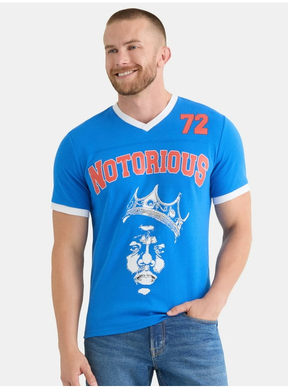 Notorious B.I.G. Men’s and Big Men's Biggie Graphic Mesh Football Jersey Style Shirt, Sizes XS-3XL