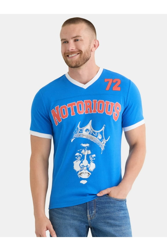 Notorious B.I.G. Men’s and Big Men's Biggie Graphic Mesh Football Jersey Style Shirt, Sizes XS-3XL