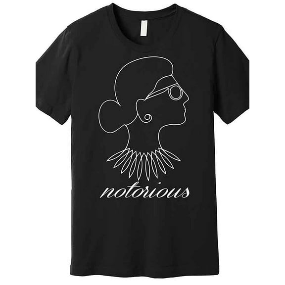 Notorious RBG" Men's Black Cotton T-Shirt - Casual Crew Neck with Iconic Ruth Bader Ginsburg Line Art Portrait, Short Sleeve, Machine Washable