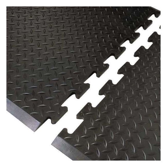 Interlocking Antifatigue Mat Tile, Rubber, 31 in W x 31 in L, 1/2 in Thick 545M3631BL
