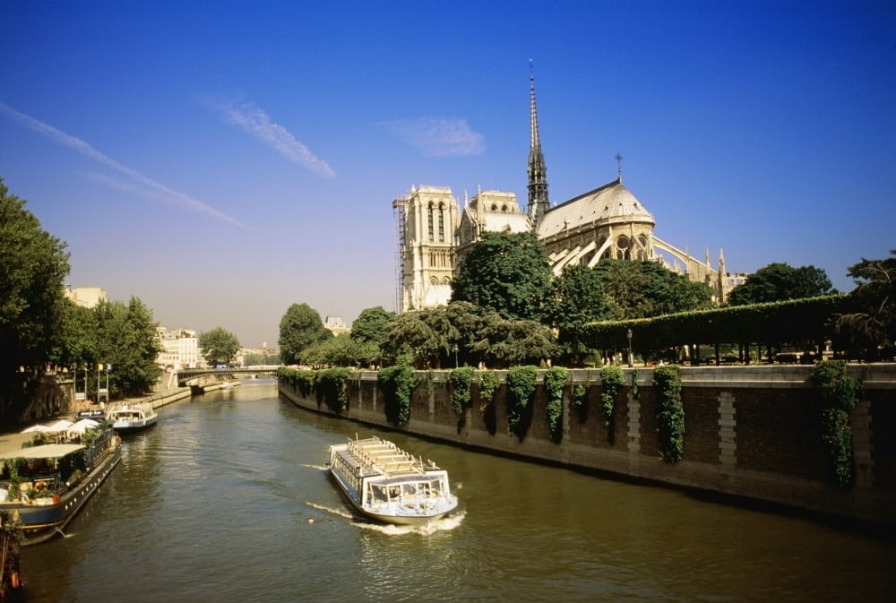 Notre Dame Cathedral And The Seine River Paris France Europe Canvas Art - Bilderbuch Design Pics (18 x 12)