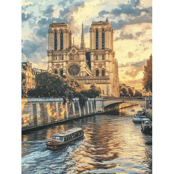 Notre Dame Cathedral Sunset Canvas Print/Wall Art Perfect for Living Room Bedroom Office Hotel and Restaurant Decoration.