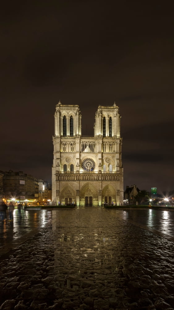 Notre Dame Cathedral at night Paris Ile-de-France France Canvas Art - Panoramic Images (36 x 12)