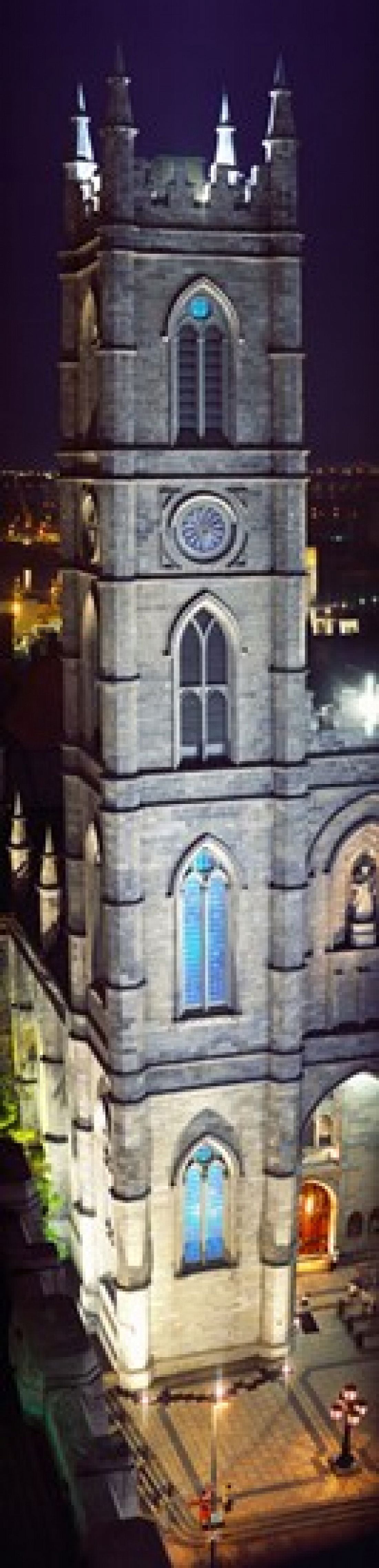Notre Dame De Montreal at night Montreal Quebec Canada Canvas Art - Panoramic Images (20 x 5)