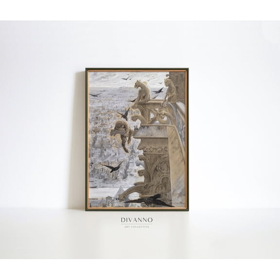 Notre Dame Paris Gothic Sketch Poster, Unframed Size 12x18