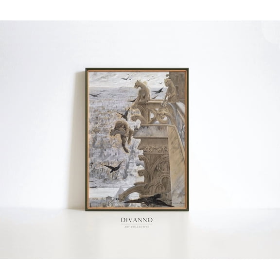 Notre Dame Paris Gothic Sketch Poster, Unframed Size 8x12