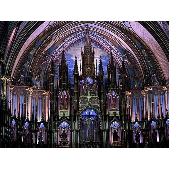 Notre Dame Quebec at Christmas Glass Artwork (43 in. x 27.5 in.)