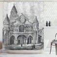 thumbnail image 1 of Notre Dame Shower Curtain, Vintage Engraving of Notre-Dame la Grande in Poitiers Historical Monument, Fabric Bathroom Set with Hooks, 69W X 75L Inches Long, Grey and White, by Ambesonne, 1 of 3