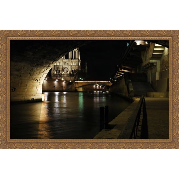 Notre Dame de Paris Cathedral, France 40x28 Large Gold Ornate Wood Framed Canvas Art