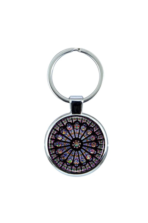 Notre Dame's Rose Window Keychain with Epoxy Dome and Metal Keyring