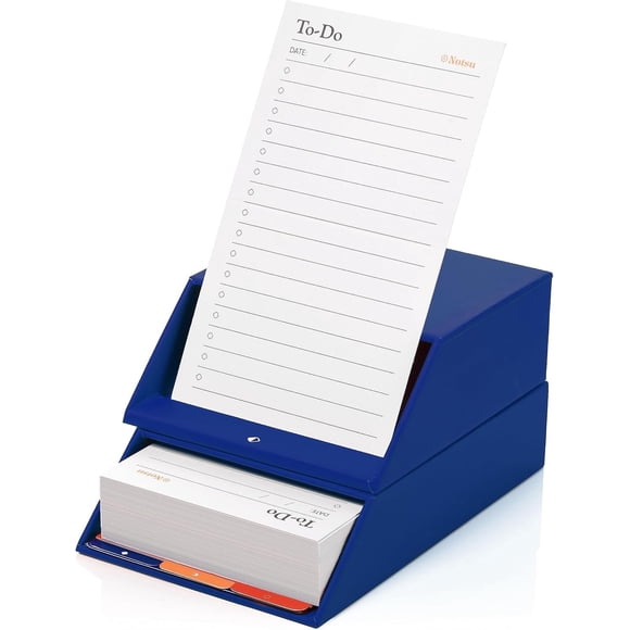 Notsu Centre Rise To Do List Card Box Set | 50 Foldable To-Do Vertical Notecards 3x5, Productivity Index Card Organizer Tab Dividers, Desk Card Holder Stand (Blue)