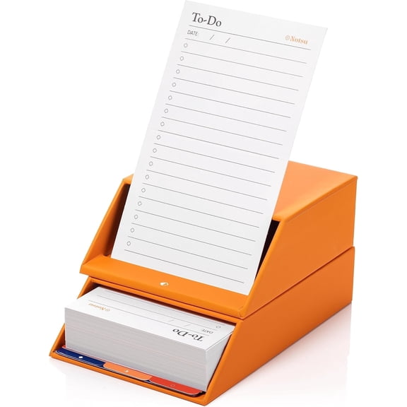 Notsu Centre Rise To Do List Card Box Set | 50 Foldable To-Do Vertical Notecards 3x5, Productivity Index Card Organizer Tab Dividers, Desk Card Holder Stand (Orange)