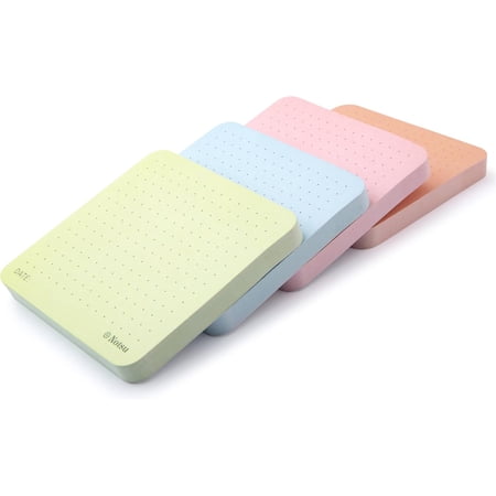 Notsu Dot Grid Sticky Notes 4pk | Premium Thick Paper 120g | Colorful Pastel Dotted Memo Pads with Date, 3" x 3"