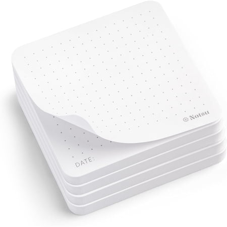 Notsu Dot Grid Sticky Notes 4pk | Premium Thick Paper 120gsm | Dotted Memo Pads with Date, 3" x 3"