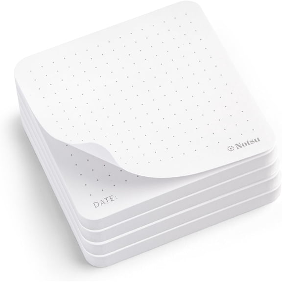Notsu Dot Grid Sticky Notes 4pk | Premium Thick Paper 120gsm | Dotted Memo Pads with Date, 3" x 3"