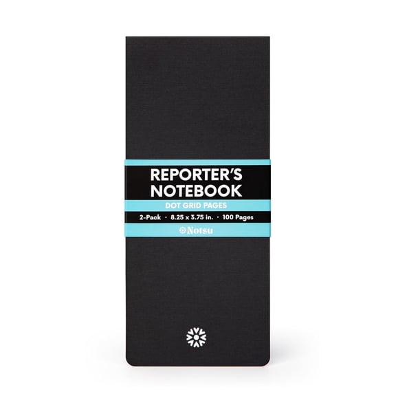 Notsu Dotted Reporter's Notebooks 2-Pack | Black Pocket Spiral Reporter Notepads for Journalist, Police, Detective, Field Note Taking | 100 Pages of 120 gsm Thick Paper, 3.75" x 8.25"