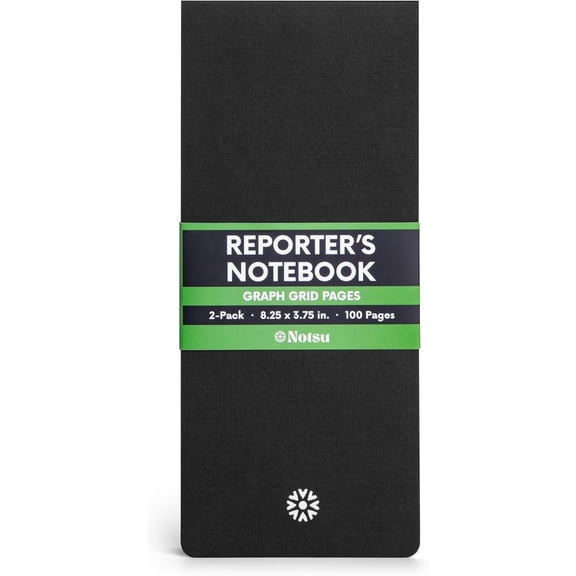 Notsu Graph Grid Reporter's Notebooks 2-Pack | Black Pocket Spiral Reporter Notepads for Journalist, Police, Detective, Field Note Taking | 100 Pages of 120 gsm Thick Paper, 3.75" x 8.25"