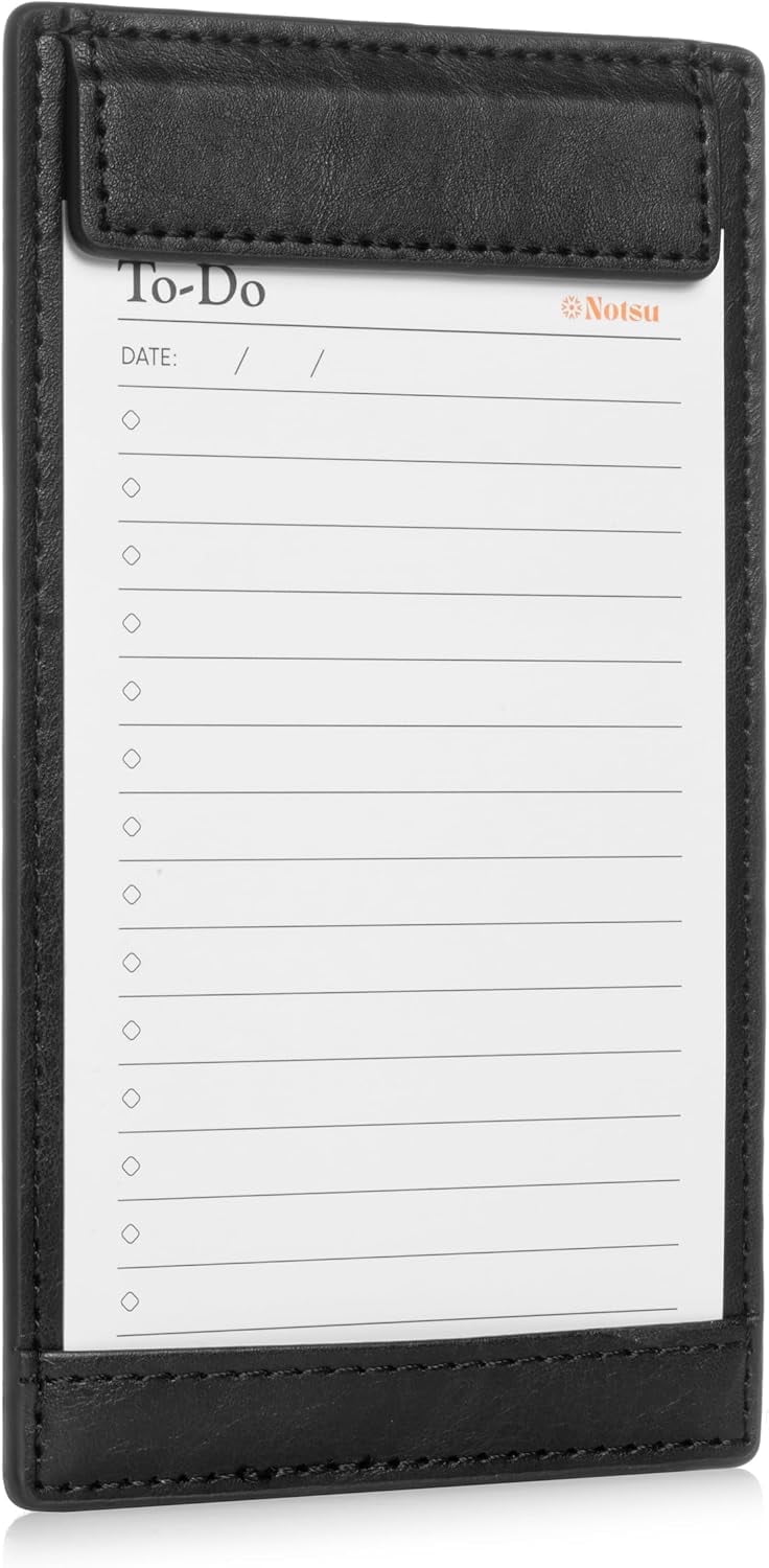 Notsu Note Card Holder | Minimalist 3x5 Inch Index Card Holder Handheld Case in Premium Black Vegan Leather with 25 To Do List Notecards