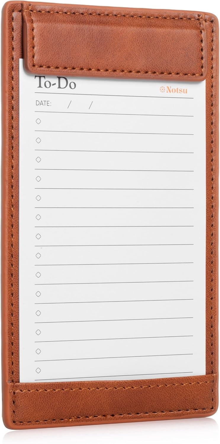 Notsu Note Card Holder | Minimalist 3x5 Inch Index Card Holder Handheld Case in Premium Brown Vegan Leather with 25 To Do List Notecards