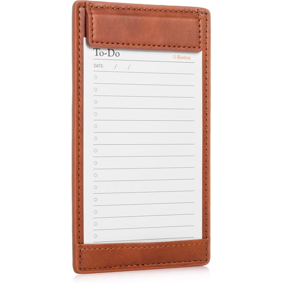 Notsu Note Card Holder | Minimalist 3x5 Inch Index Card Holder Handheld Case in Premium Brown Vegan Leather with 25 To Do List Notecards