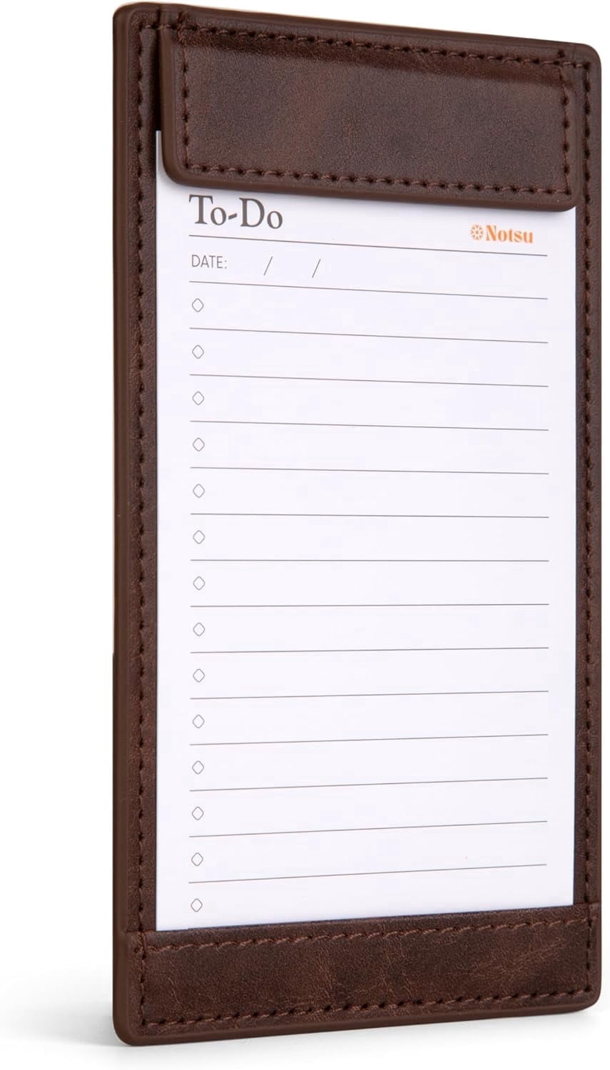 Notsu Note Card Holder | Minimalist 3x5 Inch Index Card Holder Handheld Case in Premium Dark Brown Vegan Leather with 25 To Do List Notecards