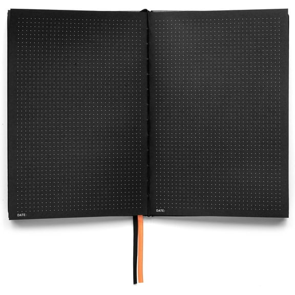 Notsu Pitch Black Paper Notebook A5 Dotted Journal | Minimalist Bullet Dot Grids with 160 Black Pages of Premium Thick 150gsm Paper, Vegan Leather Hardcovers